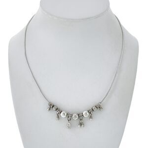 Vintage Israel Sterling Silver 925 Dangle Heart Charm Beaded Bib Necklace 17"